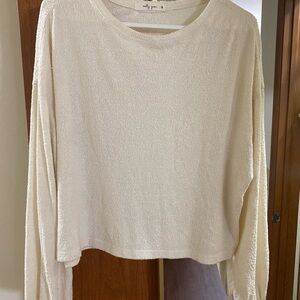 Relaxed Cream Textured Long-Sleeve Women's Sweatshirt